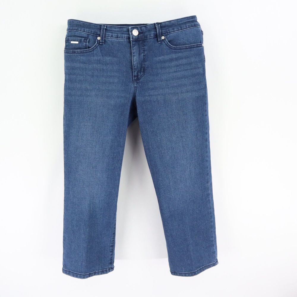 Nine West Capri Jeans Straight Mid Rise Womens Size 8 Blue Stretch Chrystie Fit‎